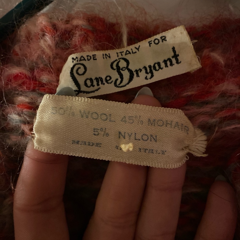 Vintage Multicolor Fuzzy Striped Cardigan - Coral, Pink, Cream, Gray - Picture 2 of 4